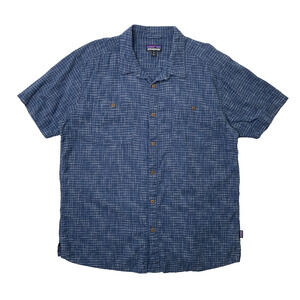 Patagonia Shirt Mens XL Extra Large Deep Blue Back Step Hemp Blend Button Up